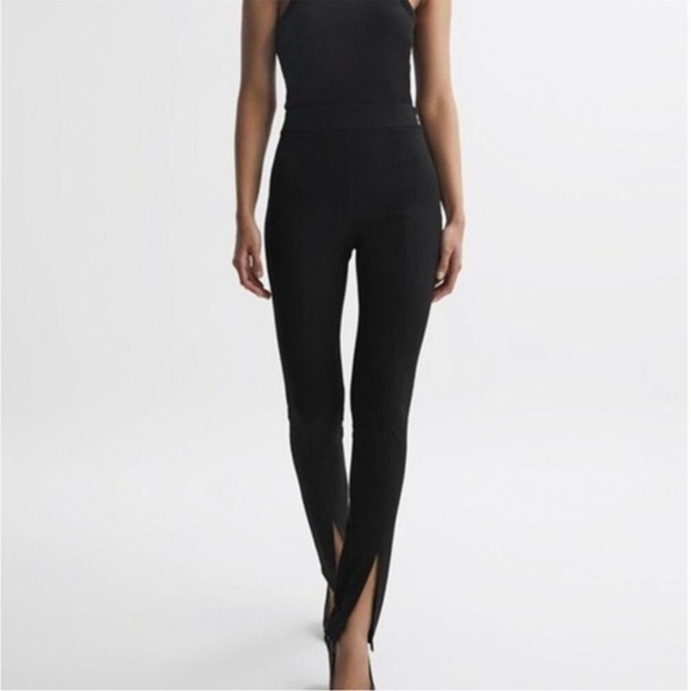 Reiss Black Straight-Leg Pants with Front Slit